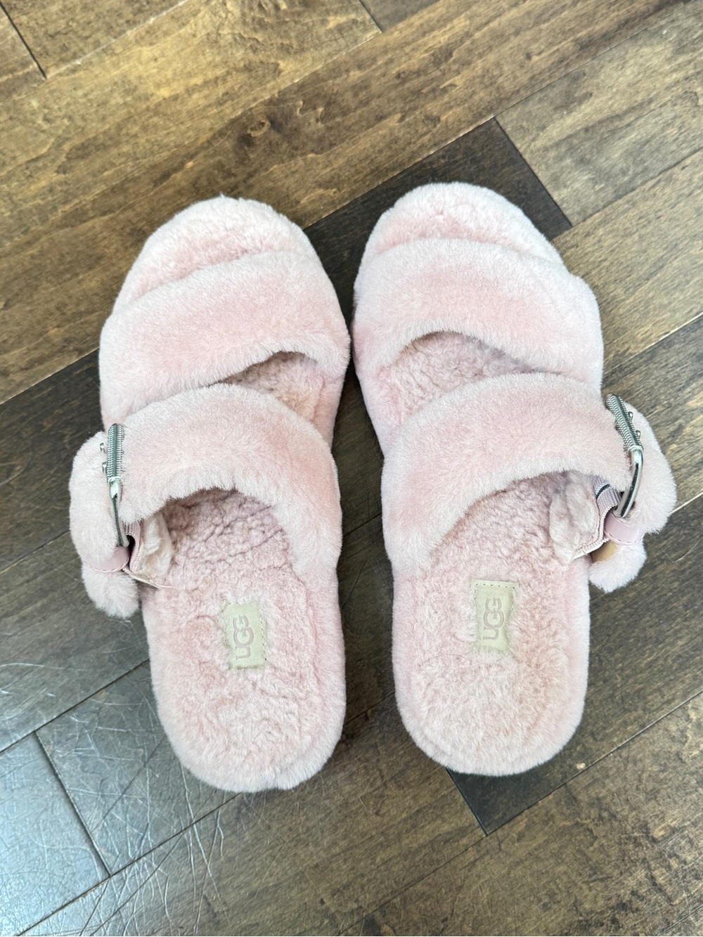 UGG Plush Shearling Slide Sandals in Light Pink size 8